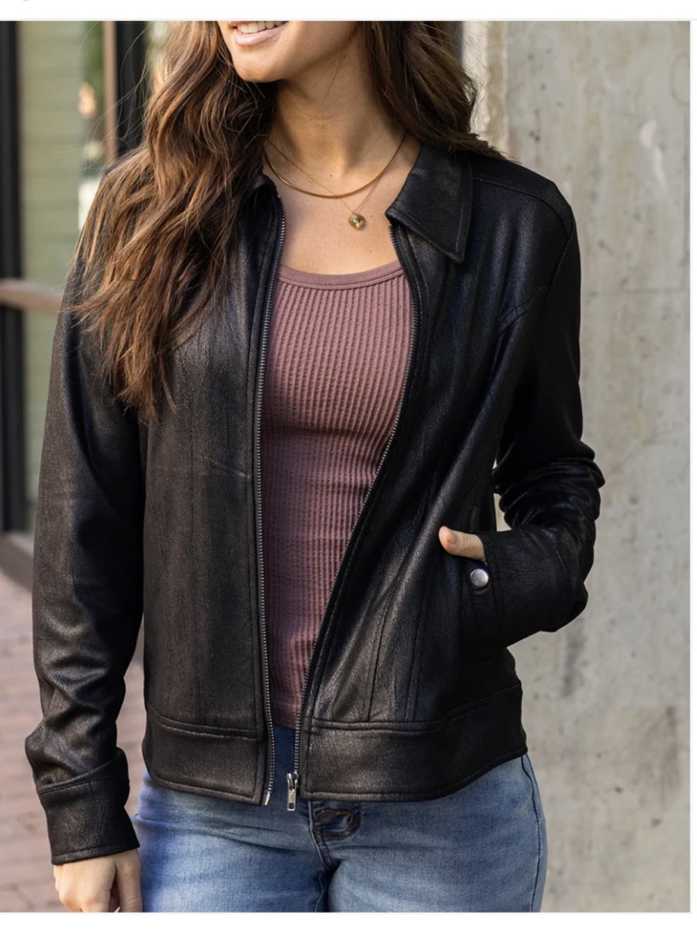 Grace & Lace Black Faux Leather Zip Jacket